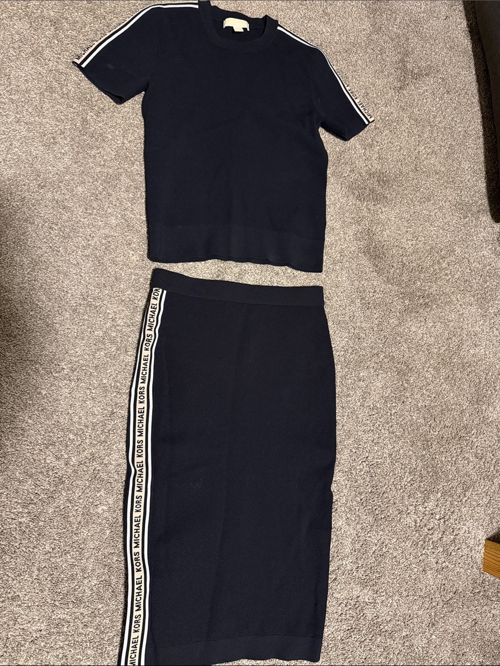 Michael Kors Navy Pencil Skirt with Branded Side Tape